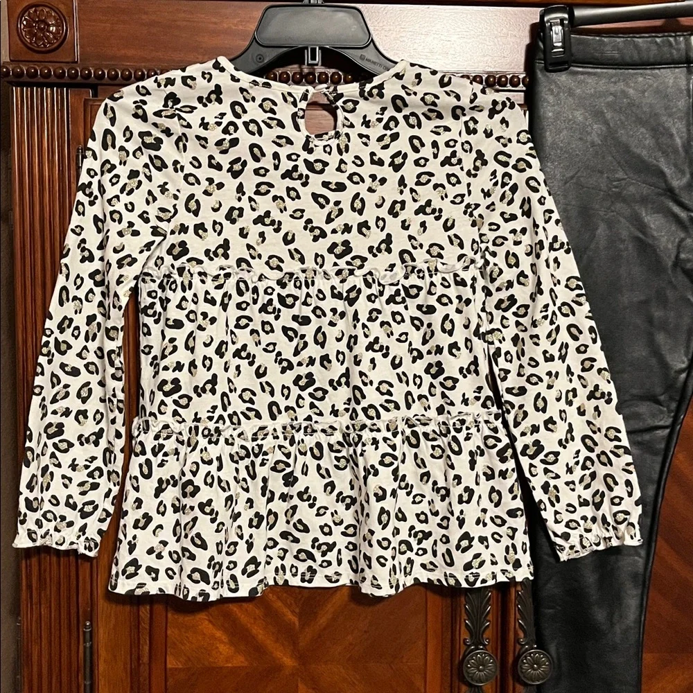 Rachel Zoe Girl’s Animal Print Top and Black PleatherLeggings Set